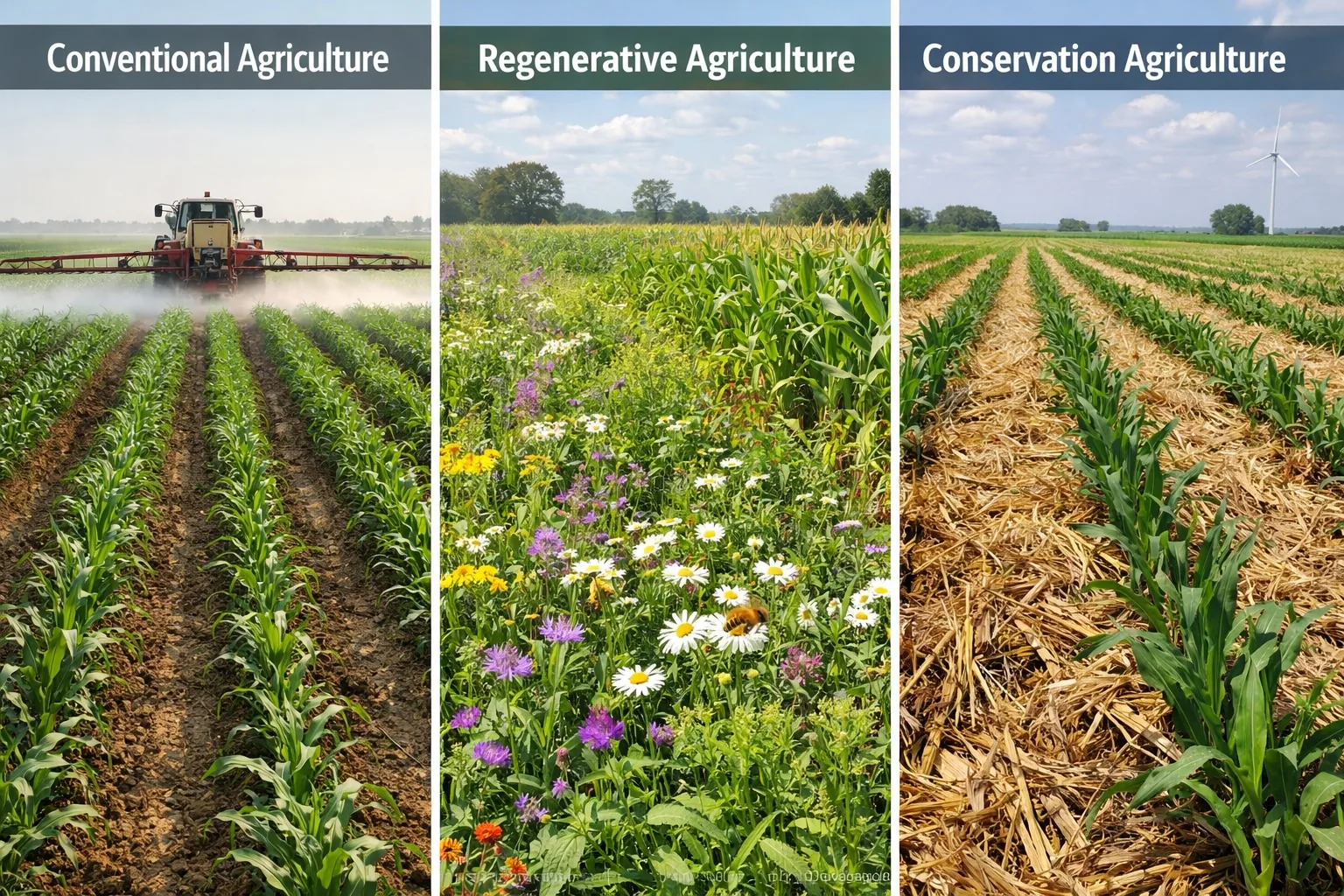 Soil Life in Three Different Farming Systems: Conventional, Regenerative, and Conservation Agriculture